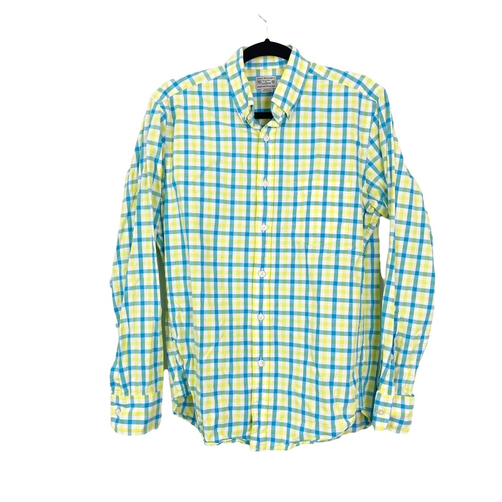 J. Crew Men's Sz S Yellow and Blue Plaid Button‎ Up Career Collared Shirt Cotton